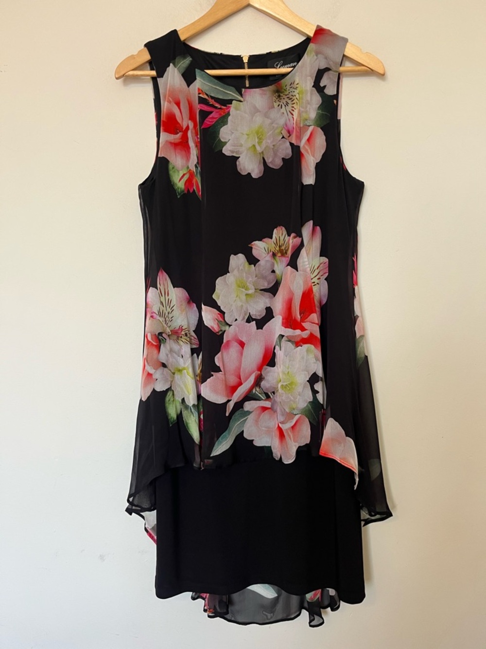 Lyman by Frank Lyman Black Floral Chiffon Overlay Dress Size 8 - Picture 3 of 13